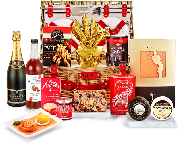 Perfect Champagne Picnic in Deluxe Fitted Willow Hamper